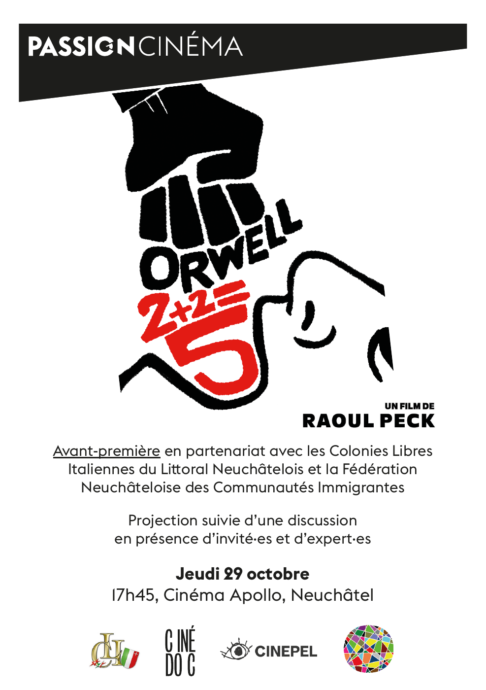 Flyer de l’avant-première Orwell : 2+2=5 du 29 octobre 2026